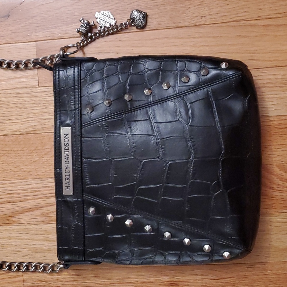 Harley Davidson Leather Crossbody Purse Alligator Print and Studs